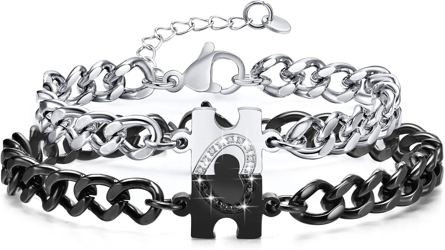 Matching Bracelets for Couples : Long Distance Relationship Gifts Puzzle Heart Stainless Steel Bracelets for Women Men His Hers Bracelets Set for Bf gf Husband Wife Friends Anniversary Promise Gift