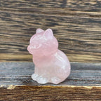 2pcs Natural Rose Quartz Carved Healing Cat Figurines, Reiki Energy Stone Display Decorations, 40mm