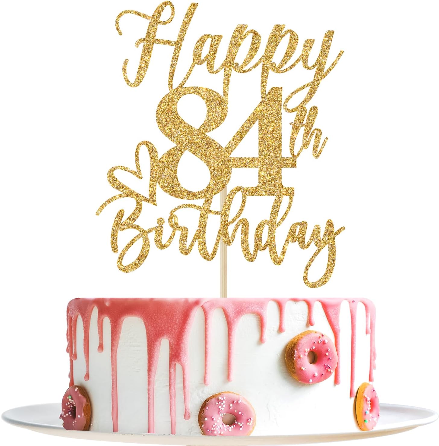 Happy 84th Birthday Cake Topper, 84th Birthday Decorations for Men/Women, Cheers to 84 Years, Hello 84, 84th Happy Birthday Party Supplies Gold Glitter