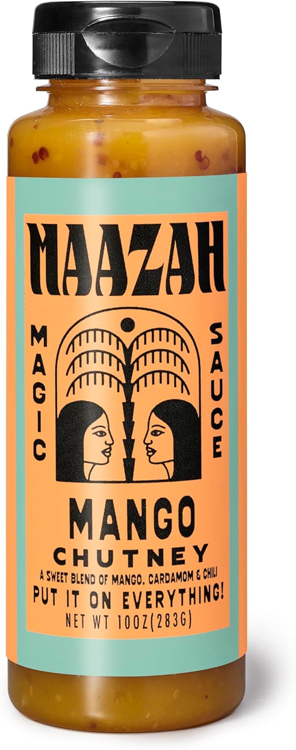 MAAZAH Mango Chutney - Premium Sauce/Condiment/Dressing/Marinade, Sweet & Spicy, Add Flavor in a Flash, Good on Everything, Gluten Free, Vegan, 8oz