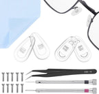 20 Pairs Silicone Eyeglass Nose Pads, Soft Silicone Air Chamber Glasses Nose Pads Replacement Kit, 3 in 1 Mini Screwdriver Glasses Repair Kit with Screws and Cleaning Cloth