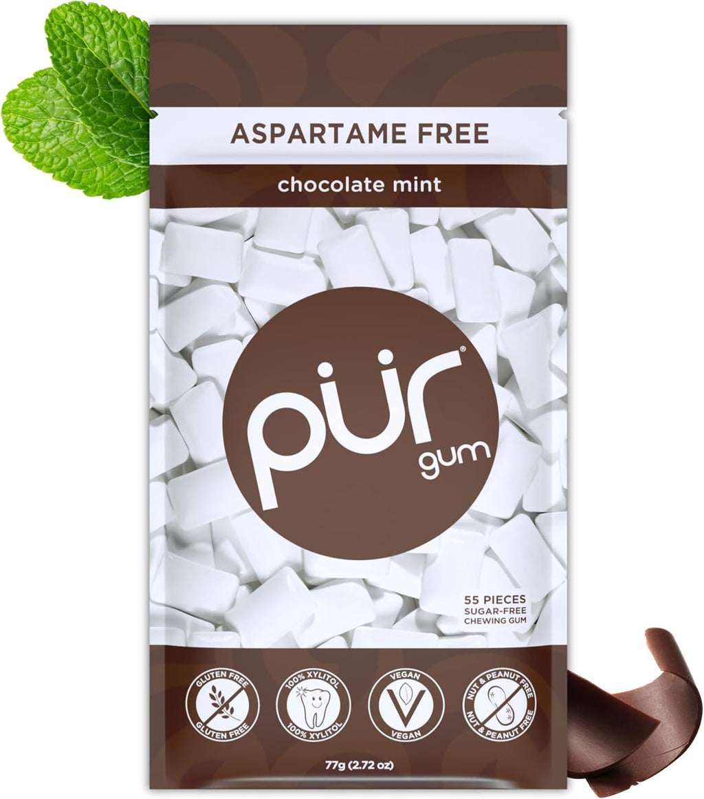 PUR Gum | Aspartame Free Chewing Gum | 100% Xylitol | Natural Chocolate Mint Flavored Gum, 55 Pieces (Pack of 1)