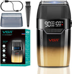 VGR 308 Electric Shavers for Men, Professional Double Foil Shaver 9000RPM Cordless Head Shaver with Titanium Foils, LED Display, USB Rechargeable Men's Electric Razor for Face & Beard, Gold