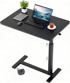 CROWNFURN Overbed Bedside Table with Hidden Casters,Adjustable Hospital & Home Use Bed Table, Rolling Laptop Table, Mobile Standing Desk,Black