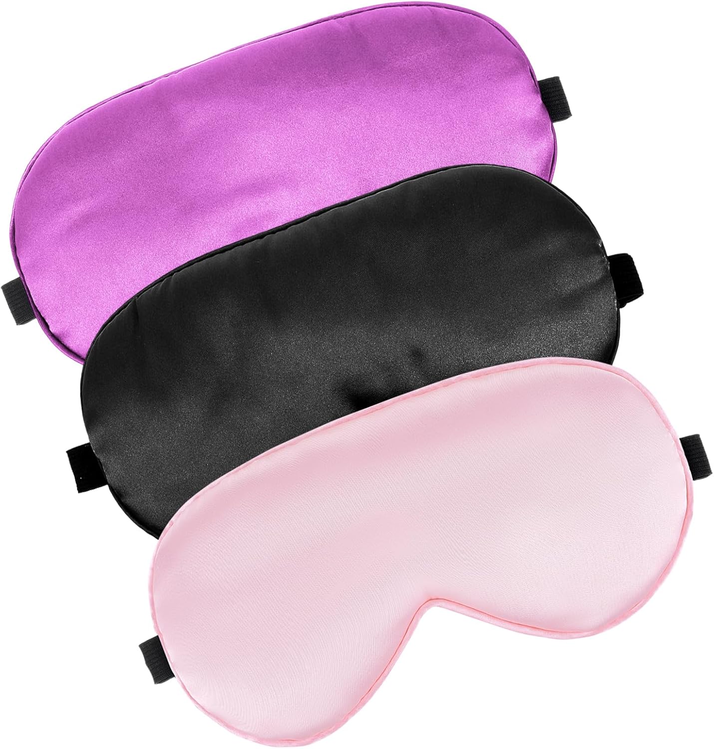 3 Pcs Sleep Mask, Satin Blackout Eye Mask Cover with Adjustable Strap, Silk Night Blindfold Eyeshade Nap for Men & Women Travel Sleeping (Black, Pink, Purple)