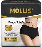 MOLLIS Disposable Period Underwear for Women, Postpartum Panties, Maternity Knickers Heavy Flow Leak Proof, Black, Small/Medium, 8 Count