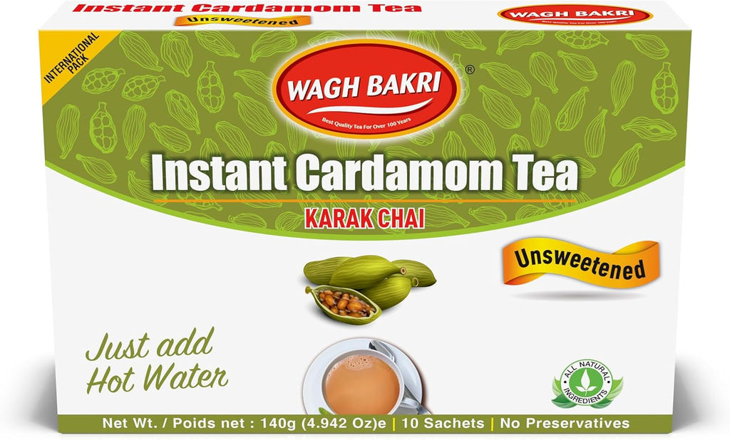Wagh Bakri | Instant Elaichi Tea | Unsweetened No Added Sugar | 80g 10 Sachets (2.82 Oz)