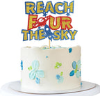 Reach Four the Sky Cake Topper - Kid 4th Birthday Cake Supplies - Four Years Old - Outer Space Birthday Party Decoration - Navy Blue Glitter
