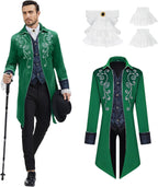 Men Medieval Steampunk Tailcoat Jacket Gothic Victorian Frock Coat Uniform Halloween Party Cosplay Gentleman Costumes