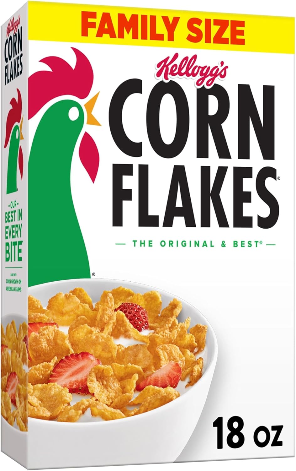 Kellogg's Corn Flakes Breakfast Cereal, Kids Cereal, Family Breakfast, Family Size, Original, 18oz Box (1 Box)