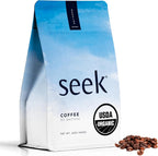 Seek Mold Free Coffee - Low Acid Coffee - Certified Organic Clean Coffee - Non-GMO 100% Arabica Whole Bean Coffee - Third Party Tested For Mycotoxins & Pesticides - 12 Ounces