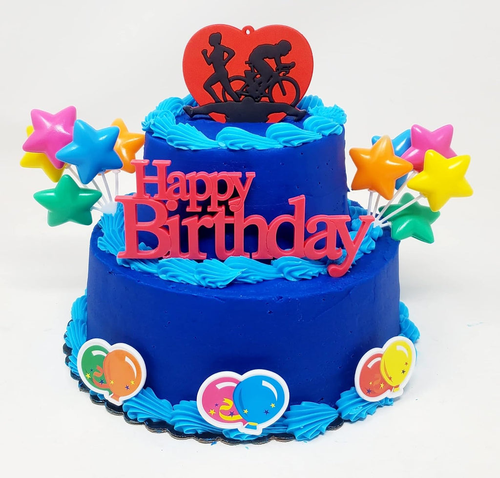 Triathlon Run Bike Swim Themed 7 Piece Birthday Cake Topper Set (Unique Design)