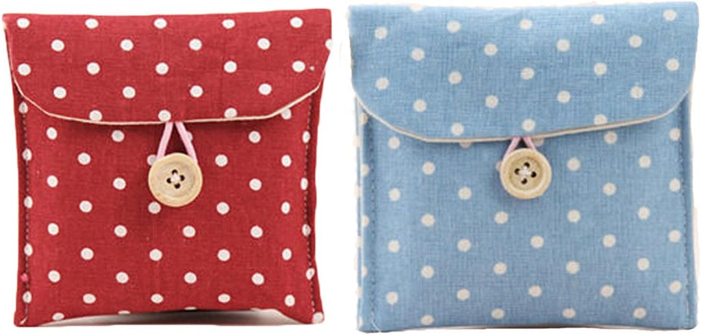 GBSTORE 2 Pcs 1 Red and 1 Blue Sanitary Napkins Bag Menstrual Cup Pouch Nursing Pad Holder Cute Polka Dot Cotton 4.7x4.7 inch Washable Organizer Storage
