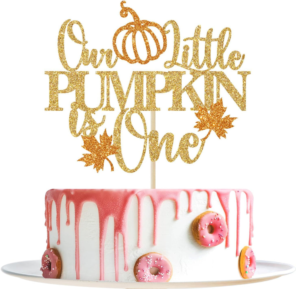 Our Little Pumpkin is One Cake Topper, Pumpkin 1st Birthday Cake Decorations, Fall Halloween Themed 1st Birthday Party Decorations, Gold Glitter