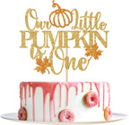 Our Little Pumpkin is One Cake Topper, Pumpkin 1st Birthday Cake Decorations, Fall Halloween Themed 1st Birthday Party Decorations, Gold Glitter