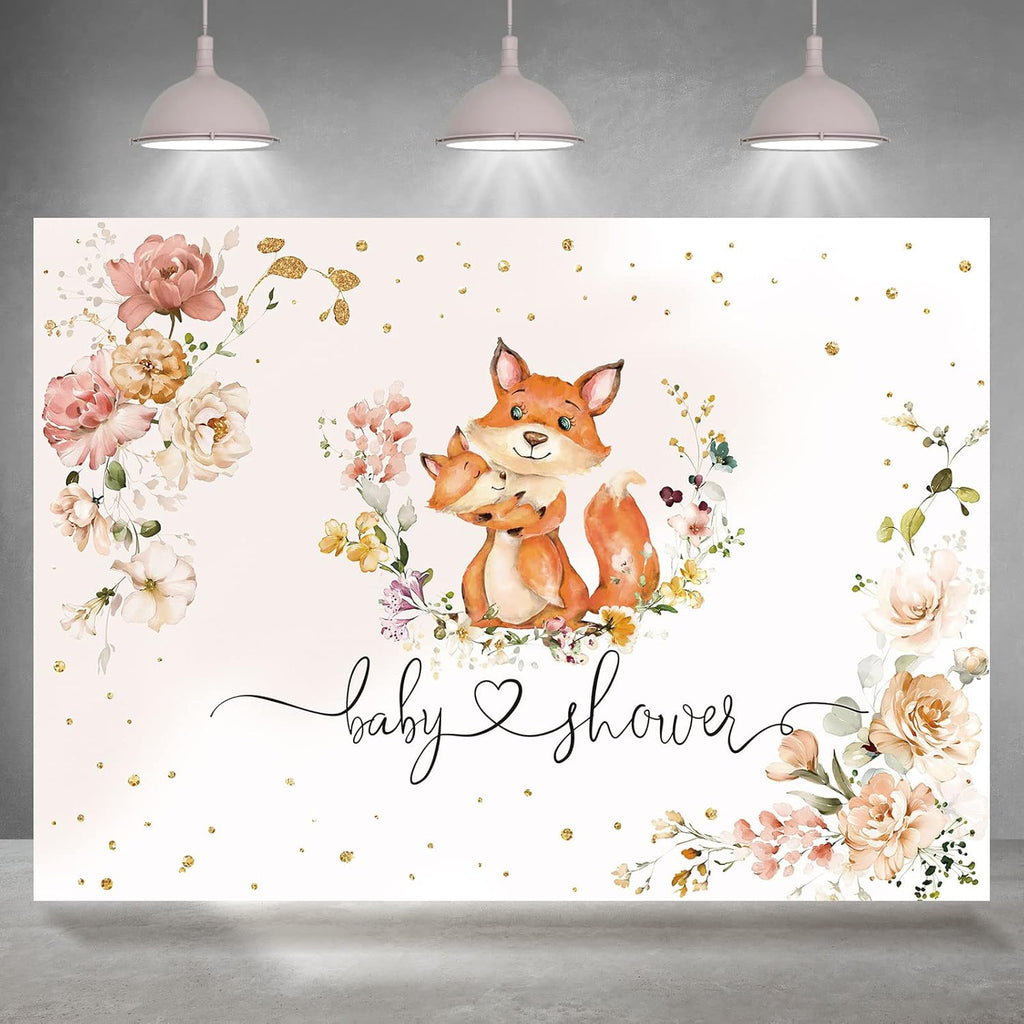 Fox Baby Shower Backdrop for Girls It's a Girl Flowers Photography Backdrops Pink Floral Animals Babyshower Background Cake Table Party Decorations Supplies Banners Photo Booth Props 7x5ft