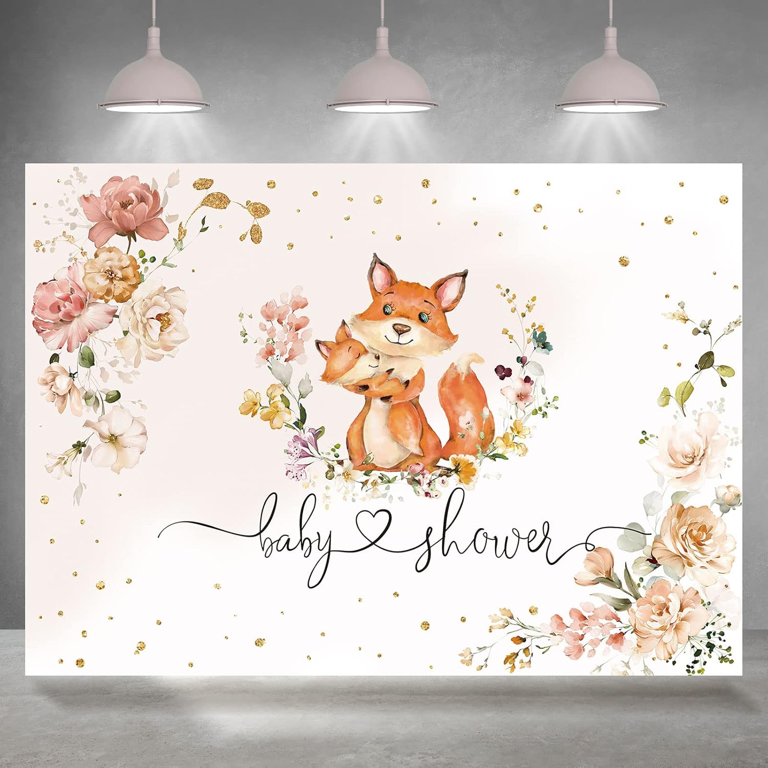 Fox Baby Shower Backdrop for Girls It's a Girl Flowers Photography Backdrops Pink Floral Animals Babyshower Background Cake Table Party Decorations Supplies Banners Photo Booth Props 7x5ft