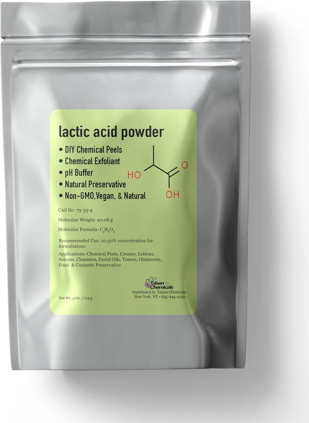 Lactic Acid Powder Lactic Acid Food and Cosmetics Grade DIY Lactic Acid Peel for Skin Moisturizing 4 Ounce (Pack of 1)