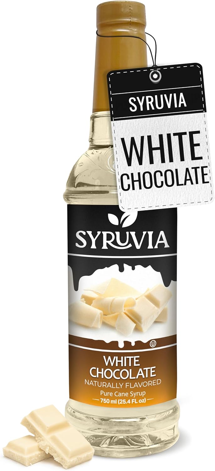 Syruvia Coffee Syrup, White Chocolate Flavored Syrup for Drinks, Lattes, and Desserts – 25.4 fl oz