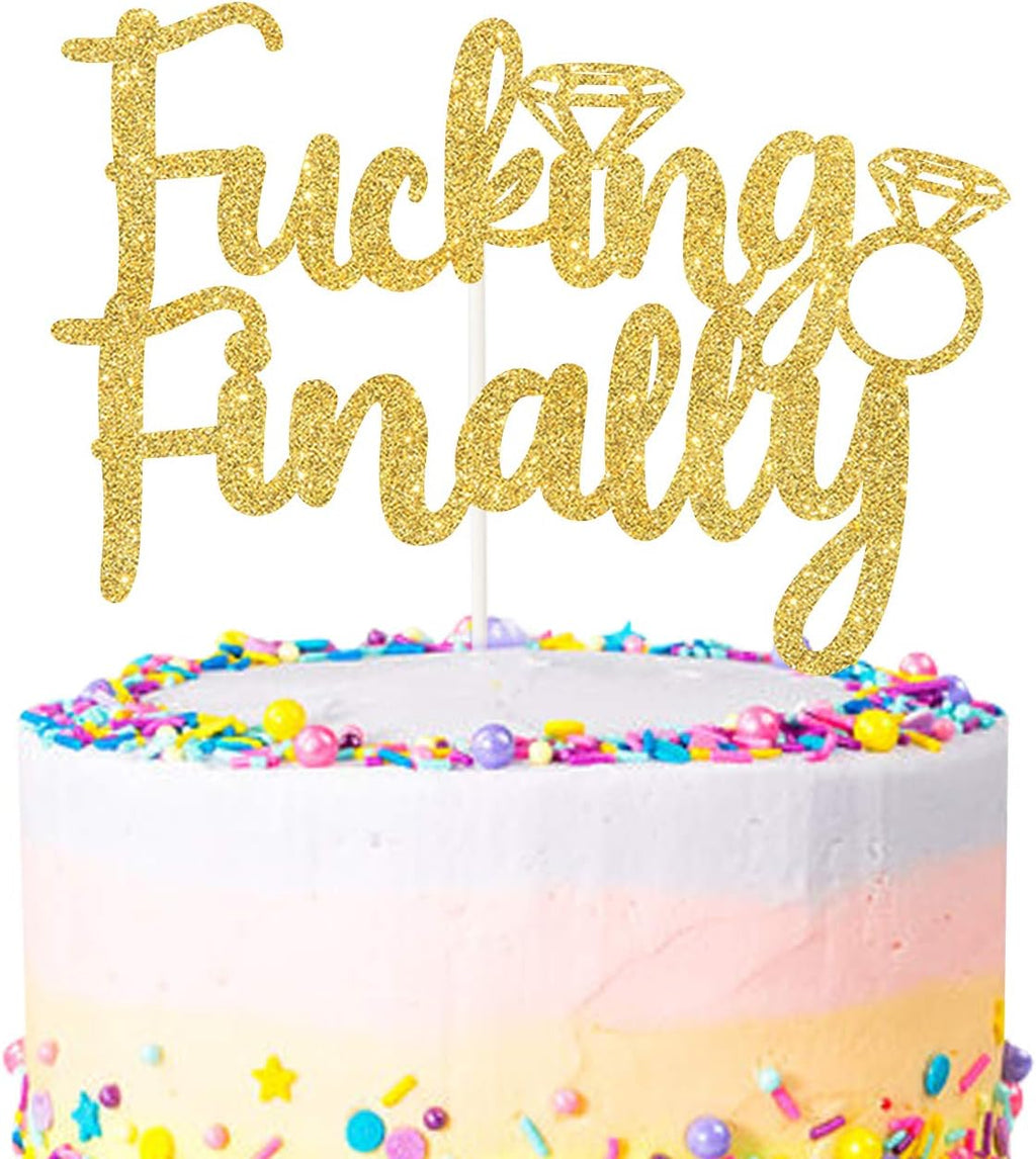 Fucking Finally Diamond Cake Topper,Wedding,Bridal Shower Decor,Golden Engagement Party Modern Cake Decoration