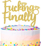 Fucking Finally Diamond Cake Topper,Wedding,Bridal Shower Decor,Golden Engagement Party Modern Cake Decoration