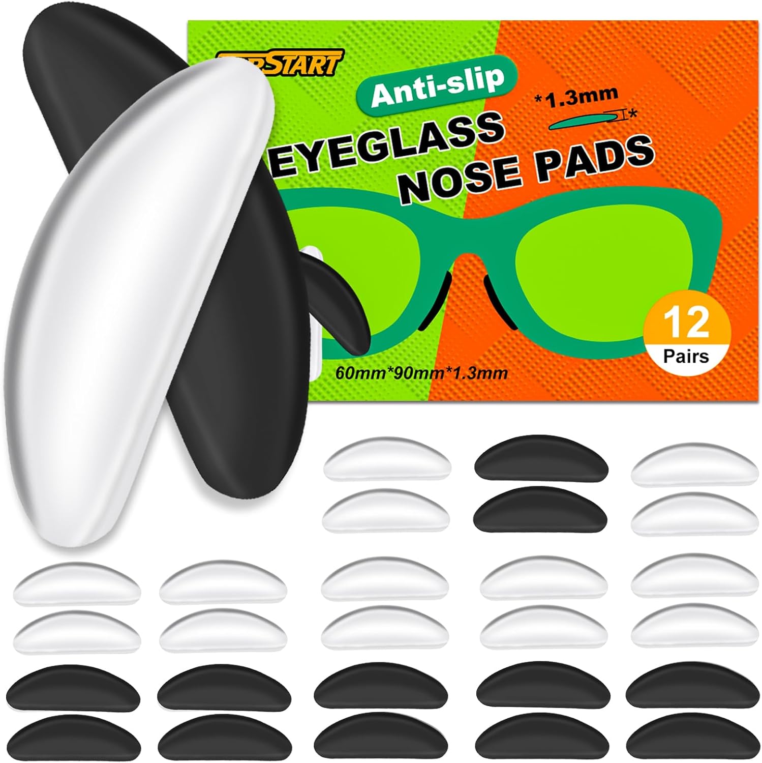 Eyeglass Nose Pads for Glasses - 1.3mm Ultra Thin Silicone Anti-Slip Stick-On Grips, Replacement Anti Slip Nosepads for Plastic Frames Eyeglass Glasses Sunglasses 12 Pairs