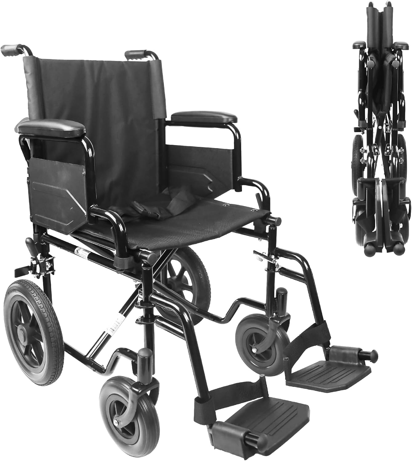 PEPE Mobility Folding Transport Wheelchair with Flip-Back Armrest and Swing-Away Footrest, 18 Inch Wide Seat Transport Chair for Adults Seniors