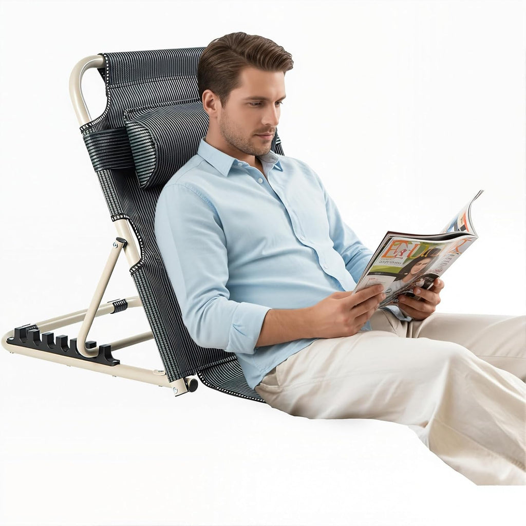 Adjustable Bed Backrest, 6-Position Lifting Back Rest Support with Headrest Pillow, Sit-up Folding Wedge for Reading, Resting, Elderly and Patient Care, Green