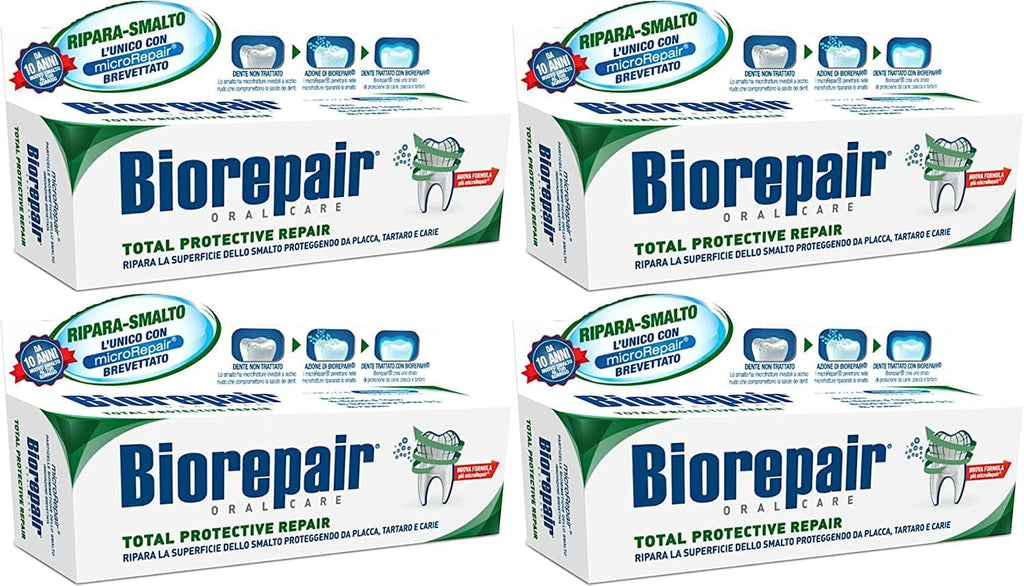 Biorepair: "Total Protective Repair" Toothpaste with microRepair, New Formula - 2.5 Fluid Ounce (75ml) Tubes (Pack of 4) [ Italian Import ]