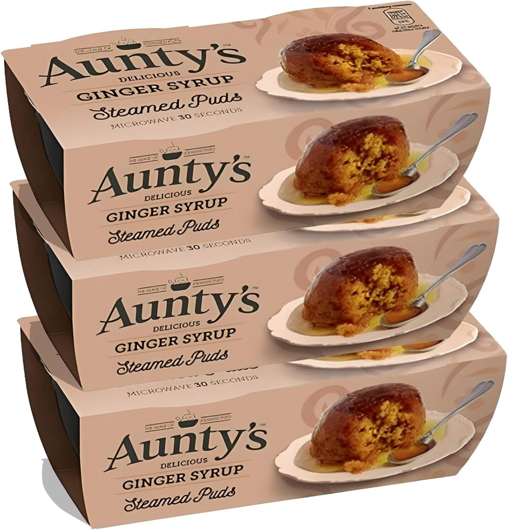 Auntys Ginger Syrup Steamed Pudding | Pack of 3 | Each Pack Contains 2 Ginger Syrup PuddingCakes | 1 Pudding Weighs 95g | Mini Pudding Cake with Ginger Sauce | Steamed Puudings