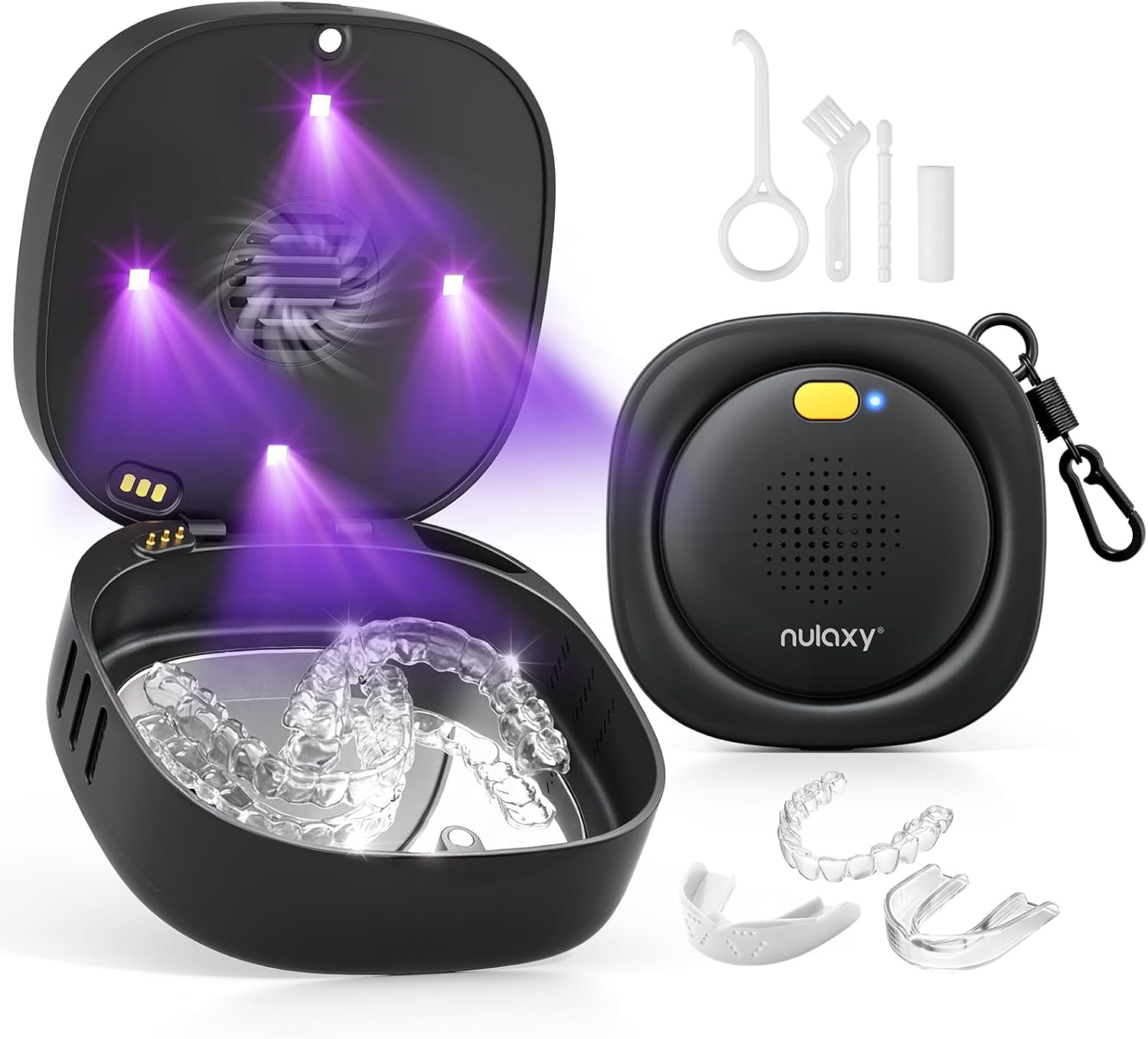 Nulaxy UVC Retainer Case with Fan, Magnetic Closure Aligner Case Includes Vent Holes and Mirror, Portable Retainer Box with Removal Tool and Brush Compatible with Invisalign Retainer Slim Aligner
