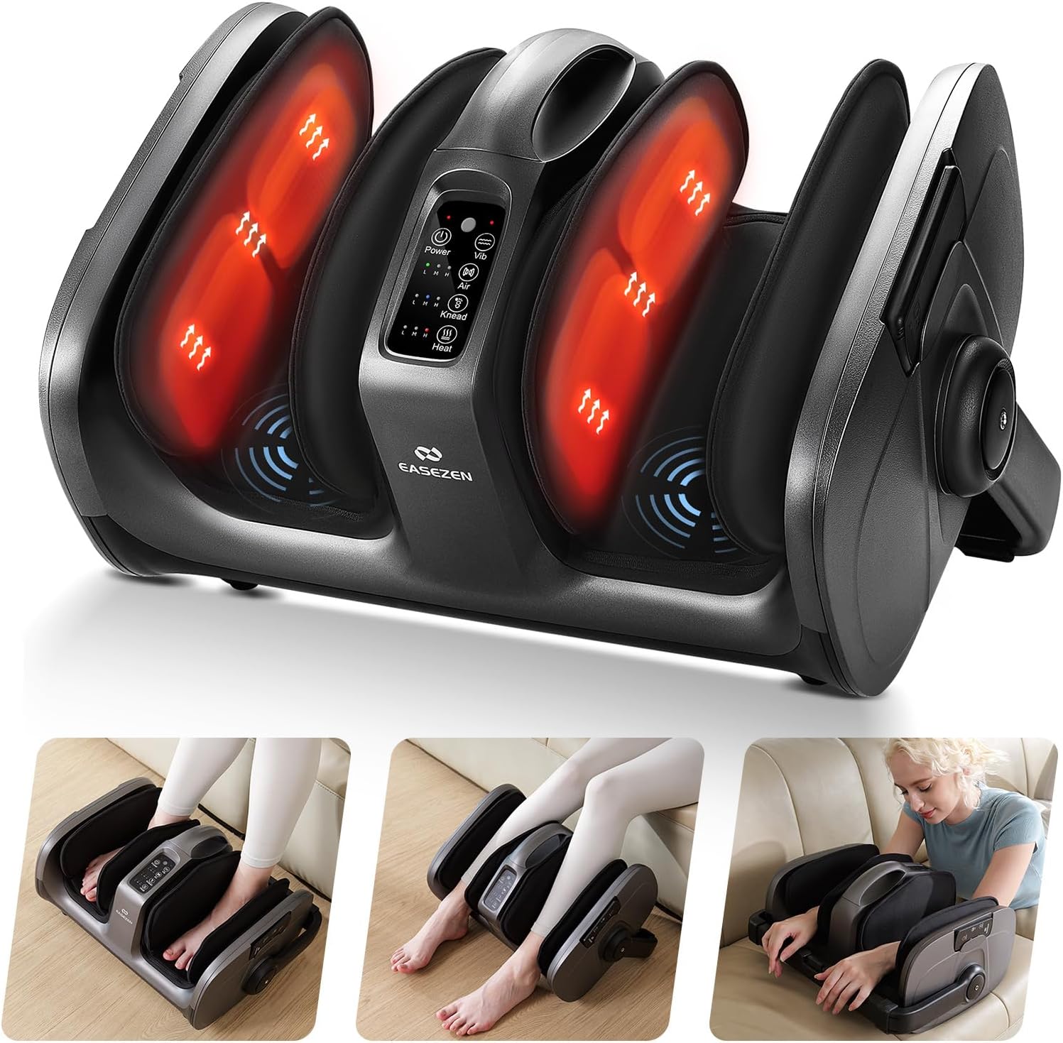 EaseZen Foot Massager with Heat & Vibration, Shiatsu Foot and Calf Massager for Pain Relief, Deep Tissue Kneading-Massage Feet, Leg, Calf, Ankle, Arms