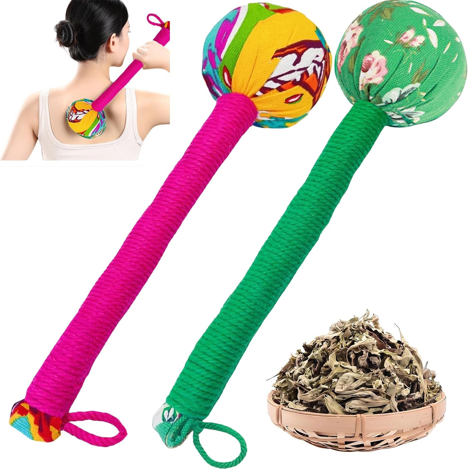 Traditional Moxa Stick Massager - Handheld Mugwort Massage Hammer for Pain Relief, Muscle Relaxation, Acupressure - Ergonomic Grip with US Design Patent.(Red, Light Green)