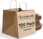 EKOBAGS SIENNA 100 | 12x8x13 inches, Kraft Paper Gift Bags with Handles | 115 GSM Brown Paper Bags for Small Business, Shopping & Party Favors | Recyclable | Holds up to 20.3L/10 lbs