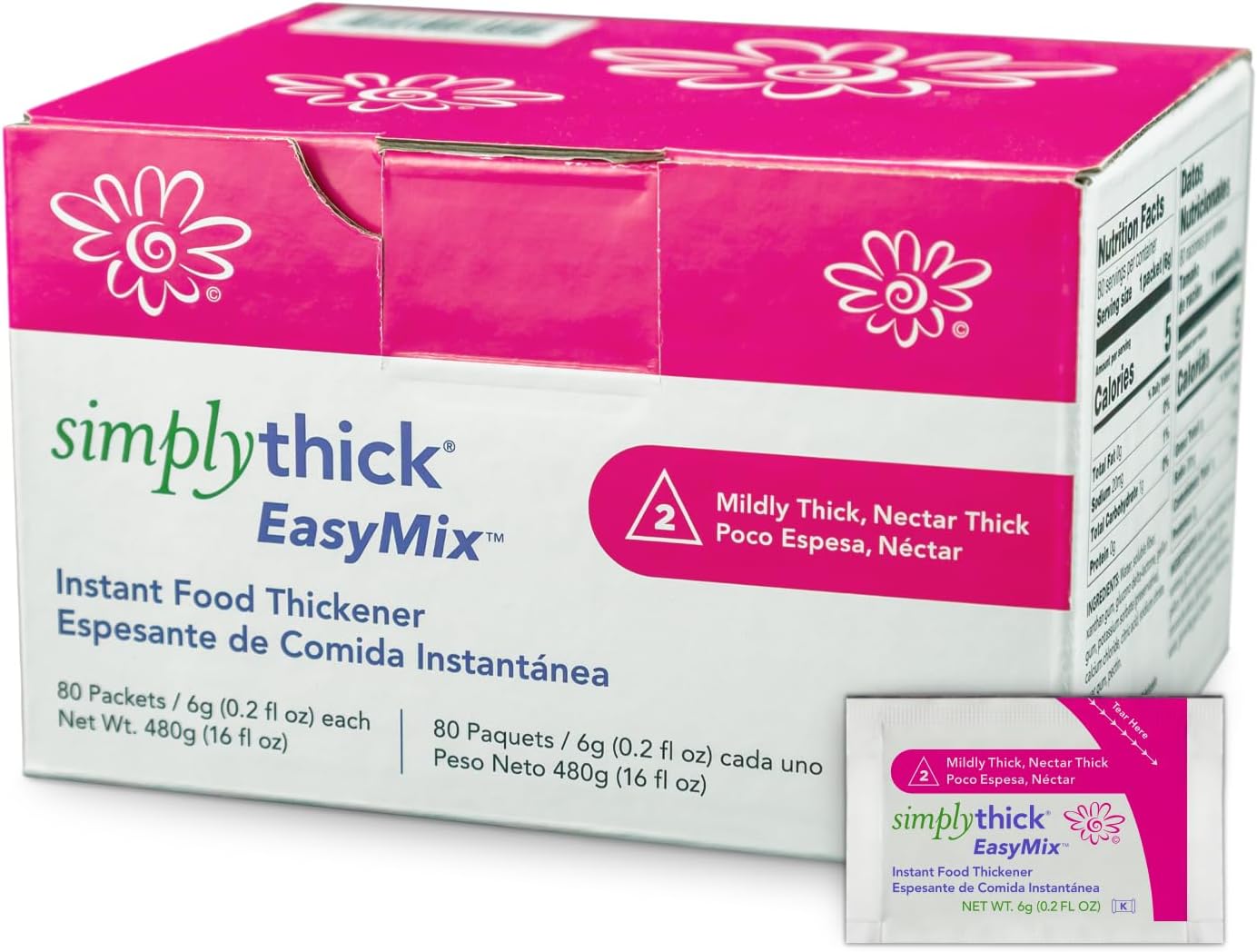 SimplyThick EasyMix | 80 Count of 6g Individual Packets | Gel Thickener for those with Dysphagia & Swallowing Disorders | Creates An IDDSI Level 2 – Mildly Thick (Nectar Consistency)