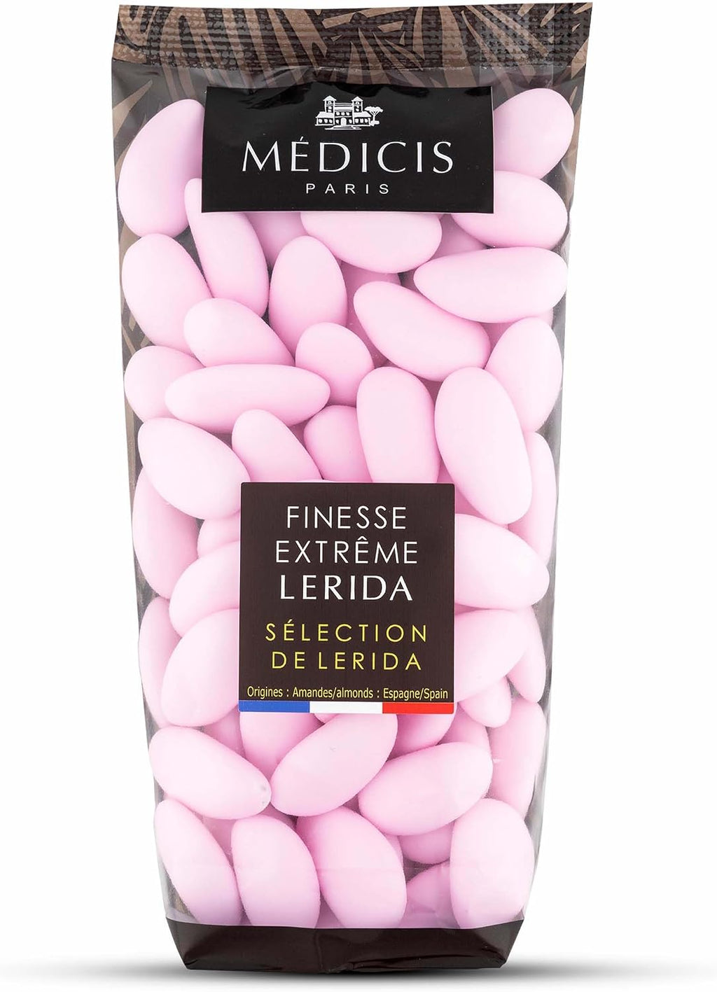 Medicis Premium Candied Almond Dragees (French Jordan Almonds) Sugar Coated Candies Ideal as a Party Favor for Weddings and Baby Showers, 75 Count Bag 8.8oz, Pink