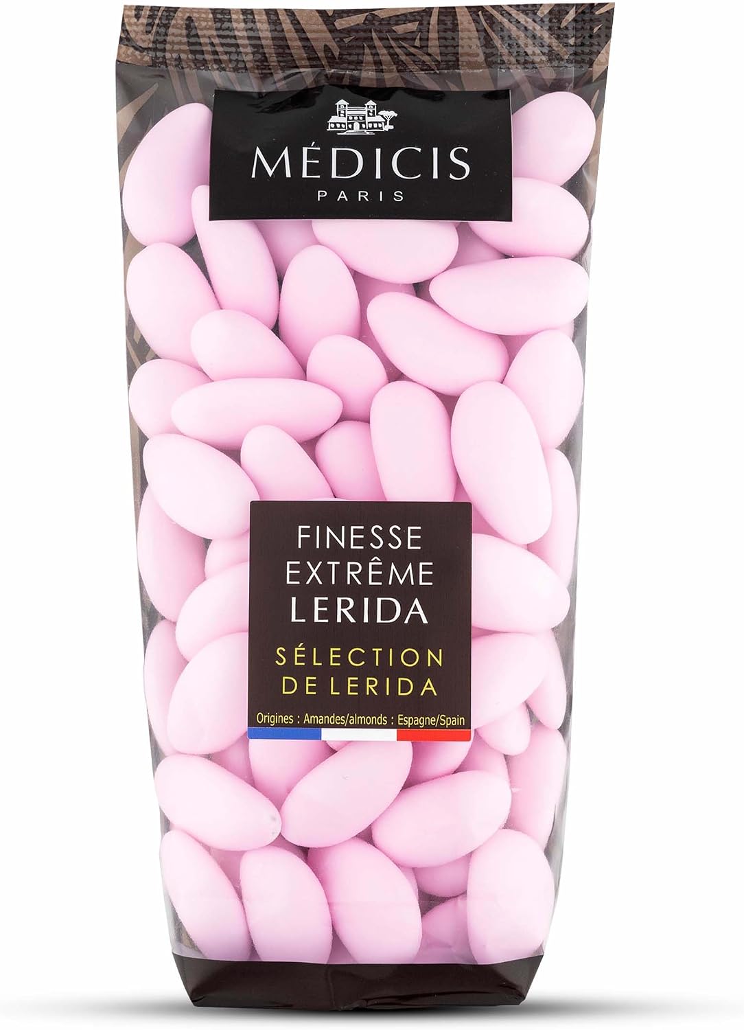 Medicis Premium Candied Almond Dragees (French Jordan Almonds) Sugar Coated Candies Ideal as a Party Favor for Weddings and Baby Showers, 75 Count Bag 8.8oz, Pink