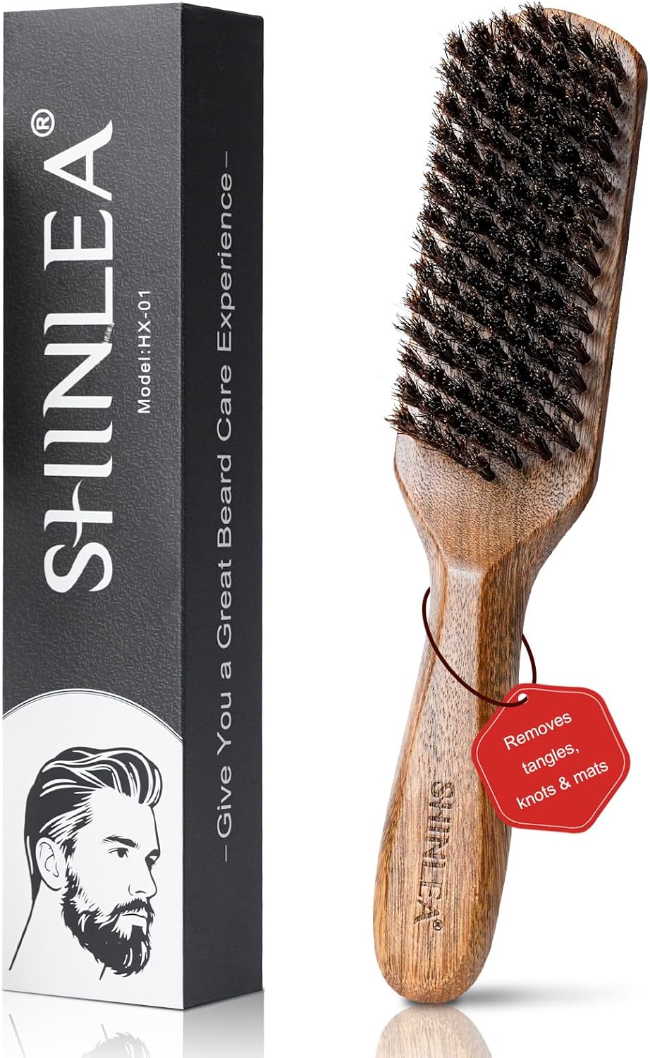 Boar Bristle Hair Brush for Men, Beard Brush with Wooden Handle for Beards Mustaches Grooming, and Soften Facial Hair, Slick Back Hair Brush for Thick & Fine Hair, Great Gift