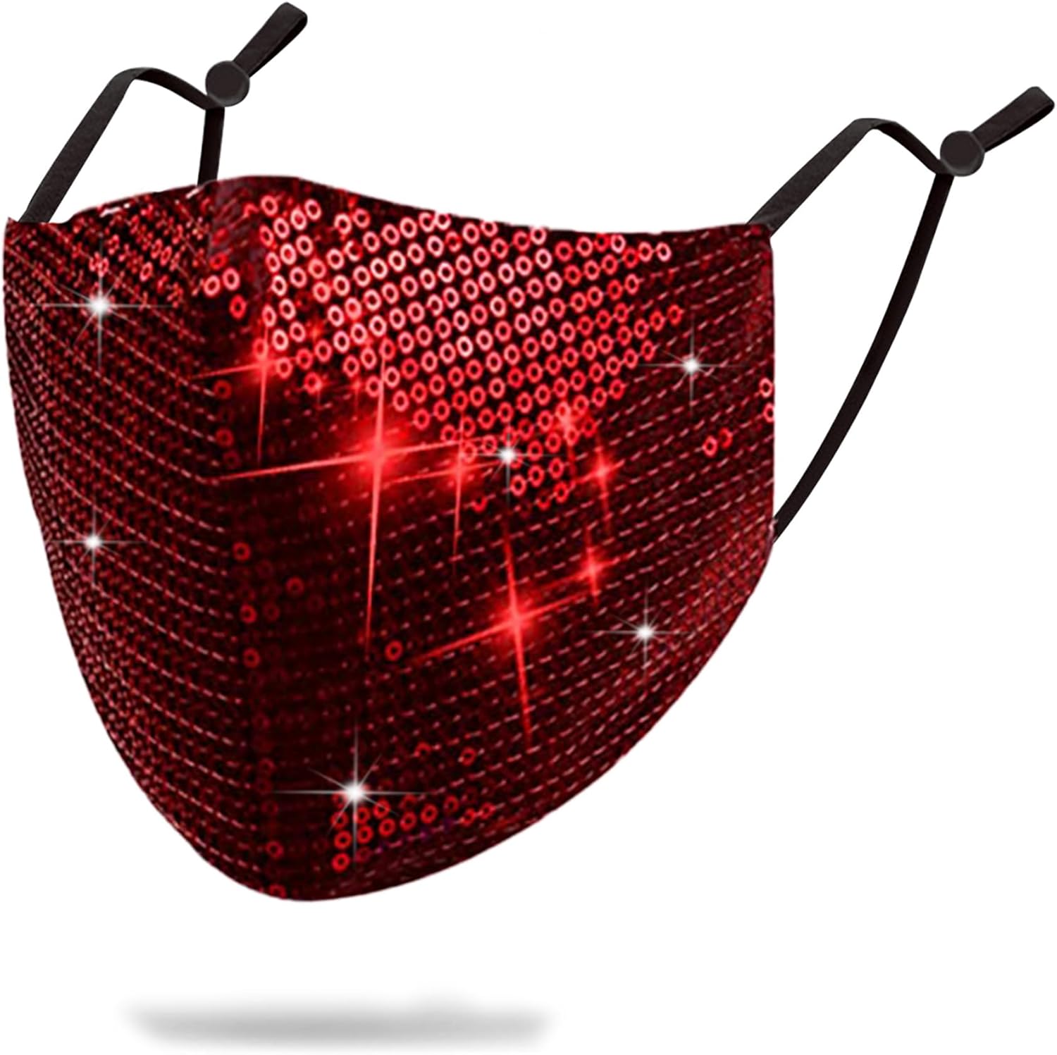 Sparkly Sequins Mouth Masc Fashion Designer Glitter Cotton Face Cover With Adjustable Ear Loops Reusable Masquerade Party Nightclub Rave Festival Sequins Face Covering (Red)