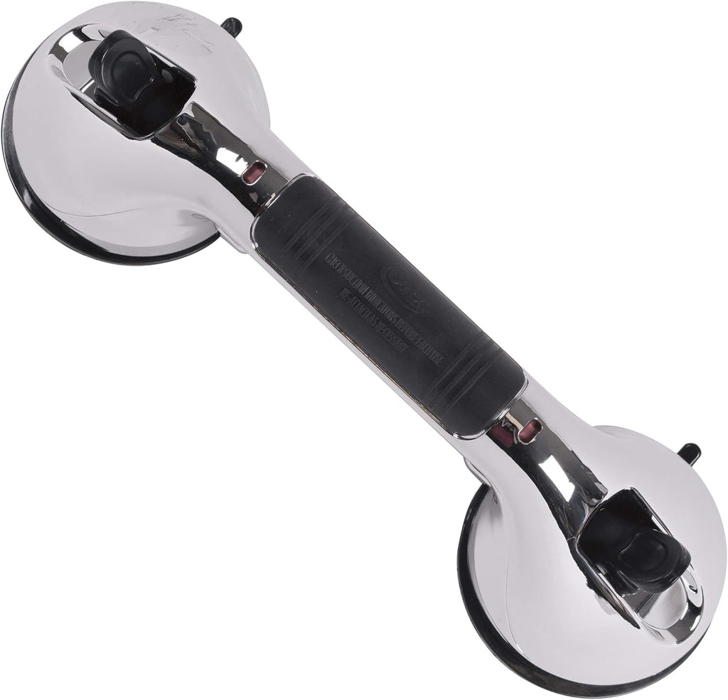 CAREX Ultra Grip Shower Grab Bar - Shower Handle and Bathroom Bar - 12 Inch Safety Bar With Dual Locking Suction Cups For Bathtubs and Showers, Chrome