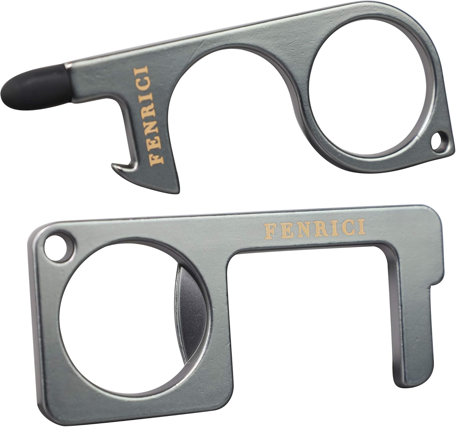 Fenrici Touchless Keychain Tool – No Touch Door Opener, Contactless Key, Button Pusher & Stylus – 2 Pack, Gray