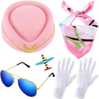 Bencailor 7 Pcs Women Flight Attendant Costume Accessories Stewardess Outfits Bellhop Hat Scarf Sunglasses Gloves