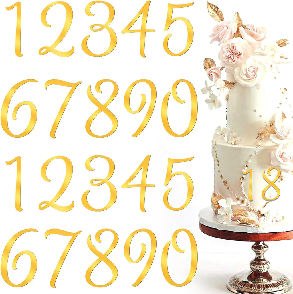 Tyqour 20 Pcs Gold Shiny Acrylic Number Cake Toppers 0-9 Number for Cake Topper DIY Handmade Cakes Sign Decorations for Birthday Party Wedding Anniversary