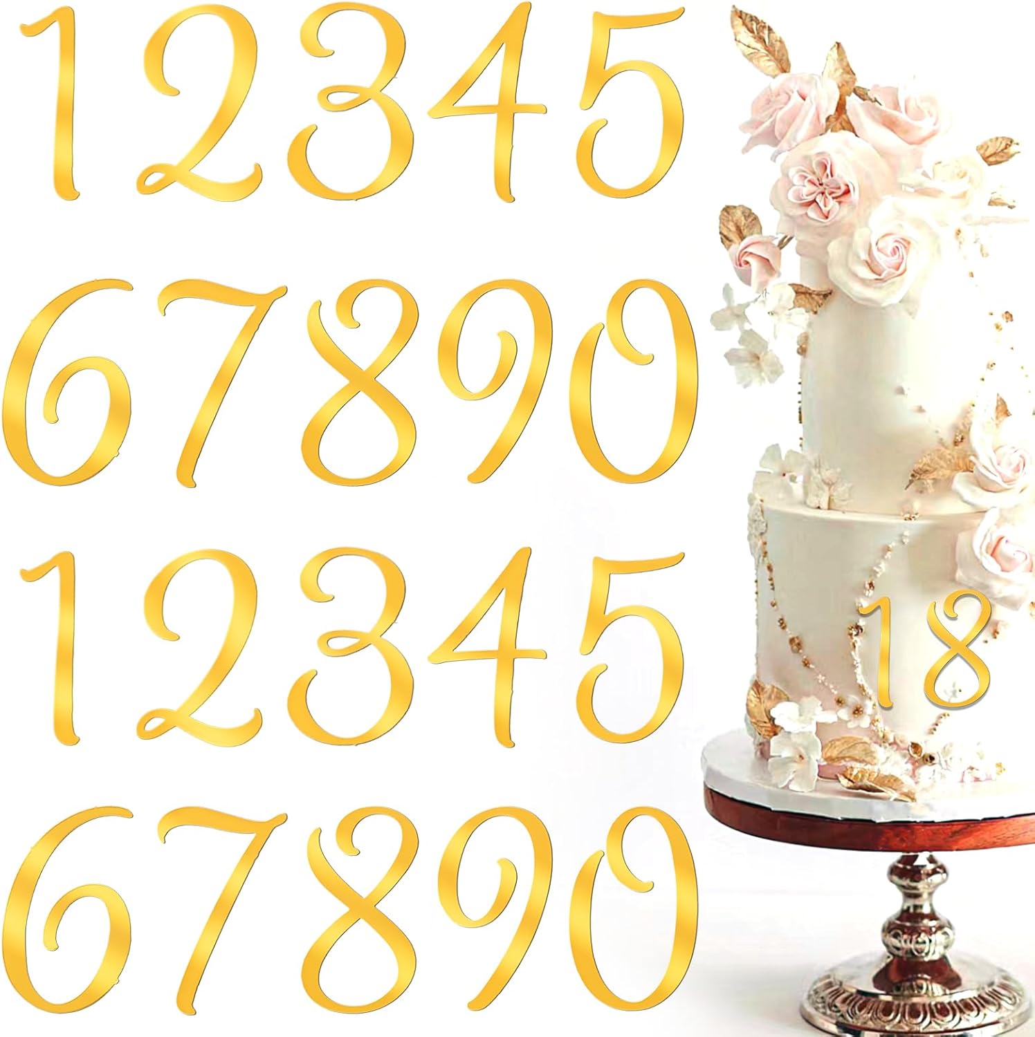 Tyqour 20 Pcs Gold Shiny Acrylic Number Cake Toppers 0-9 Number for Cake Topper DIY Handmade Cakes Sign Decorations for Birthday Party Wedding Anniversary