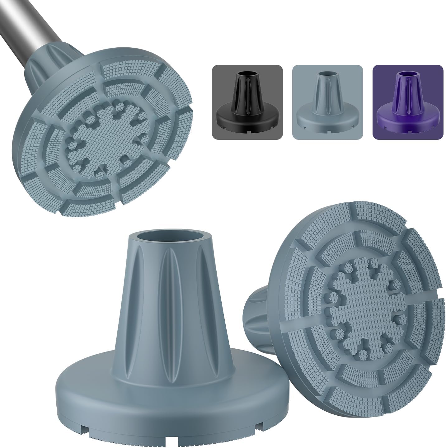 supregear Crutch Tips 7/8 in (22 mm), Anti-Slip Rubber Tips All Terrain, Heavy Duty Extreme Grip Replacement Feet Caps for Walking Stick, Wide Crutch Accessories Base with Metal Insert, 2-Pack, Grey