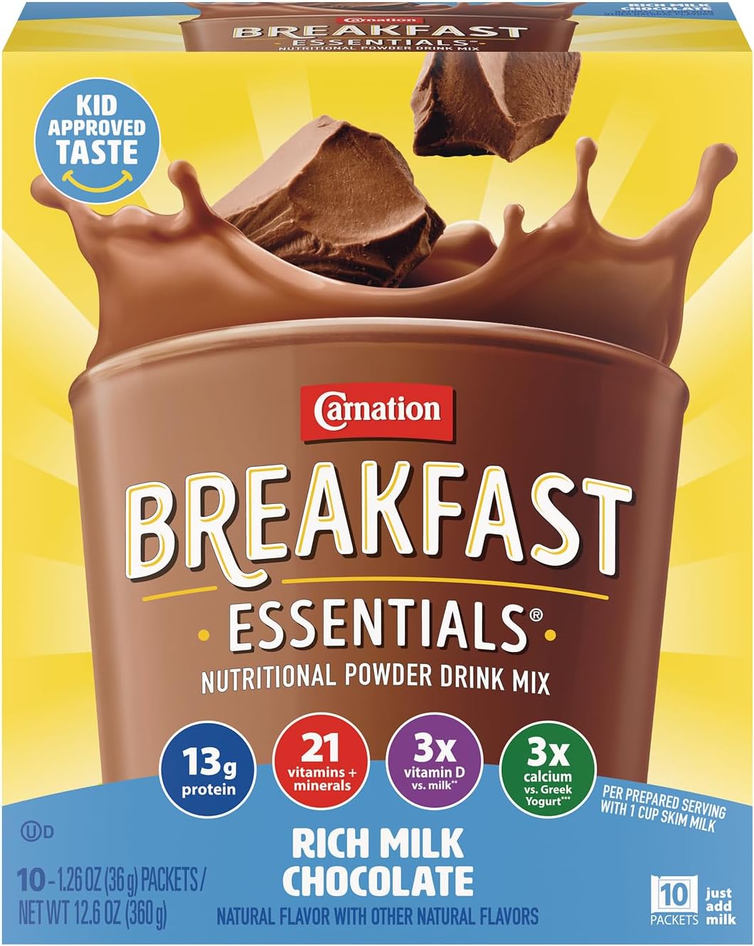 Carnation Breakfast Essentials Powder Drink Mix Rich Milk Chocolate, 10 Count Box of 1.26 Ounce Packets (Pack of 6)