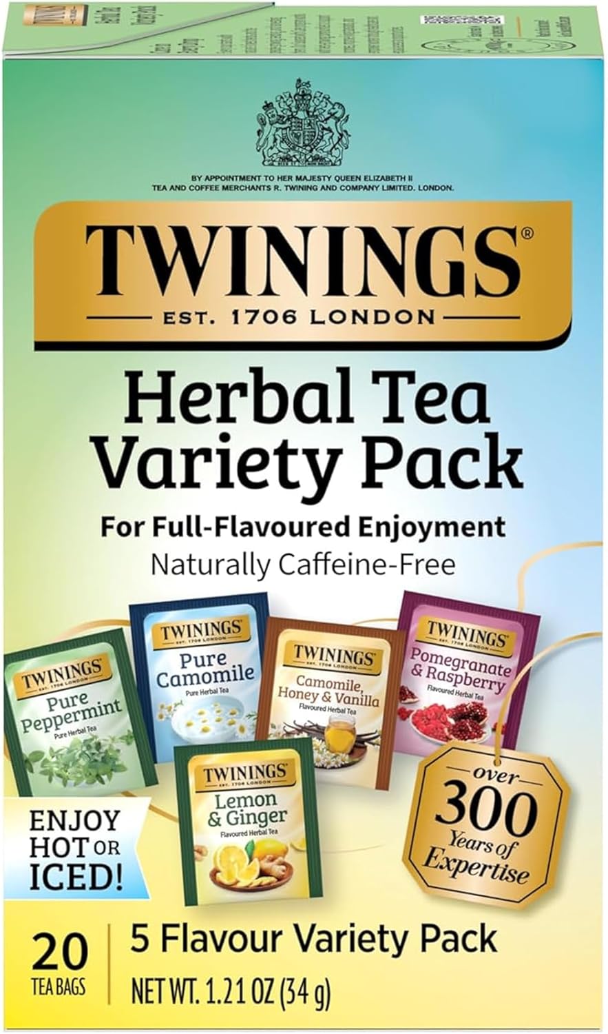 Twinings Herbal Tea Variety Pack, 20 Count (Pack of 1), Formerly Assorted Herbal, Includes 5 Flavours, Naturally Caffeine-Free, Enjoy Hot or Iced, 20 Teabags