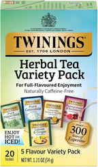 Twinings Herbal Tea Variety Pack, 20 Count (Pack of 1), Formerly Assorted Herbal, Includes 5 Flavours, Naturally Caffeine-Free, Enjoy Hot or Iced, 20 Teabags
