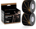 MUEUSS Copper Infused Kinesiology Tape, 40 Precut Strips (2 Rolls), Water Resistant Strips, Original Cotton Elastic Athletic Tape for Sports & Weightlifting, Muscle Strain Relief & Joint Support
