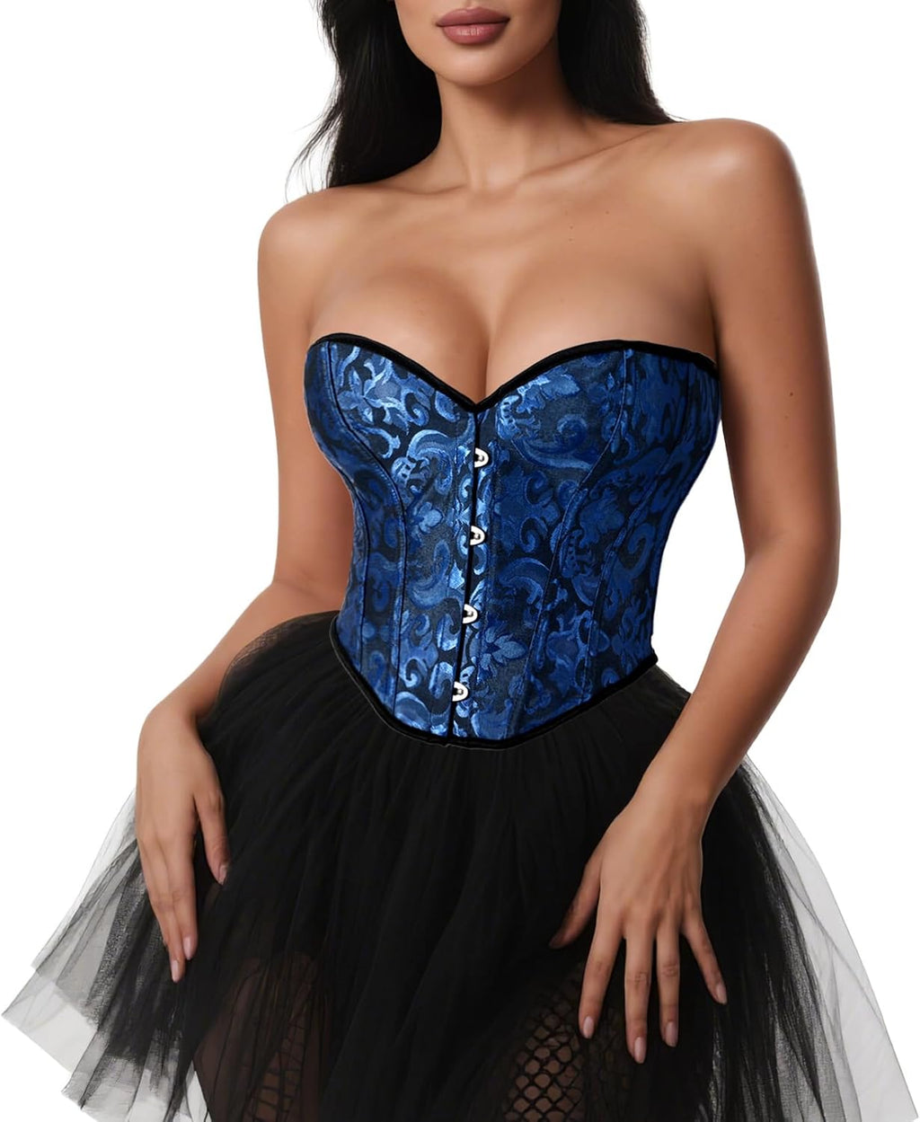 VONMELLI Corset Tops for Women Lace Up Overbust Bustier Shapewear Lingerie Cosplay Costume Royal Blue S